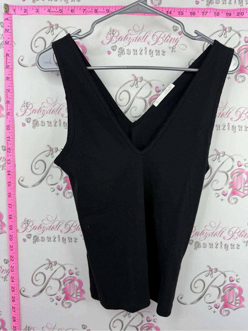Zara tank top Black Ribbed V-Neck Tank Top